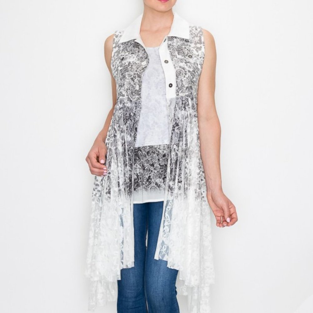 new ORIGAMI LEOPARD ROSE all LACE CARDIGAN DUSTER VEST Magnolia western Bohemian